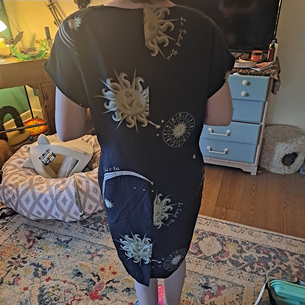 Vintage celestial/astrological silk dress, sz 12 - Picture 5 of 5